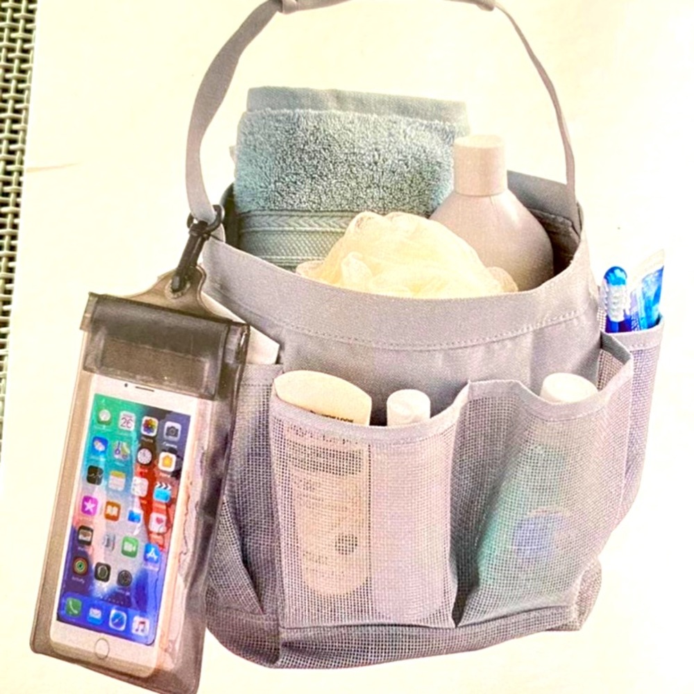 Mesh Shower Tote Brand NEW Grey w/ waterproof phone pouch